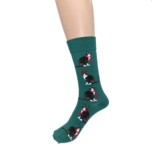 Christmas Cat Socks in Green