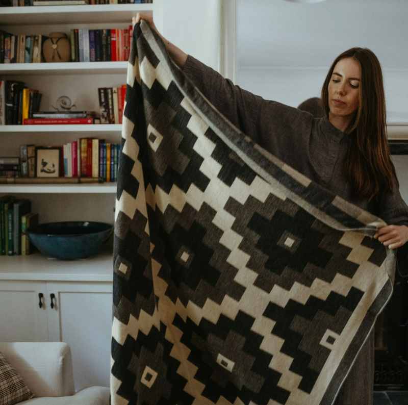 Load image into Gallery viewer, Alpaca Blend Throw in Geometric Rocky

