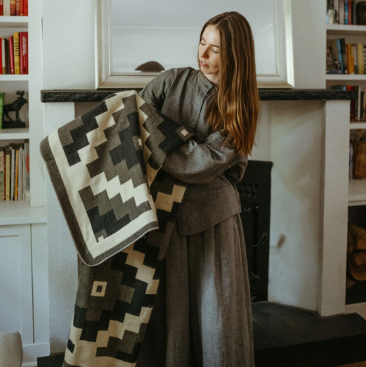 Alpaca Blend Throw in Geometric Rocky
