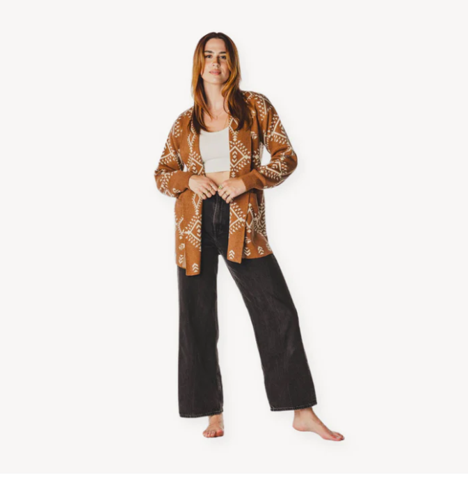 Load image into Gallery viewer, Alpaca Sweater in Geometric in Cinnamon &amp; Beige
