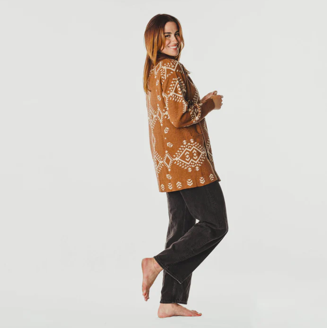 Load image into Gallery viewer, Alpaca Sweater in Geometric in Cinnamon &amp; Beige
