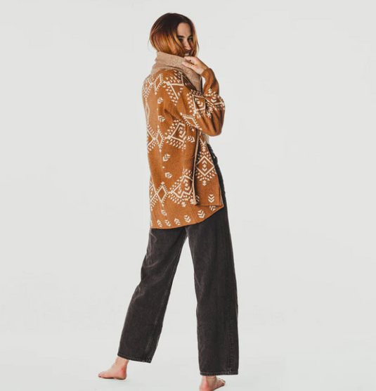 Alpaca Sweater in Geometric in Cinnamon & Beige