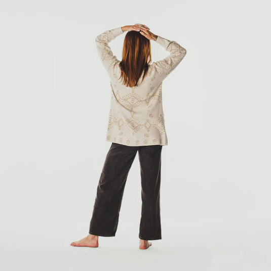 Alpaca Sweater in Geometric in Cream & Beige