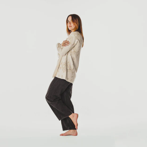 Load image into Gallery viewer, Alpaca Sweater in Geometric in Cream &amp; Beige
