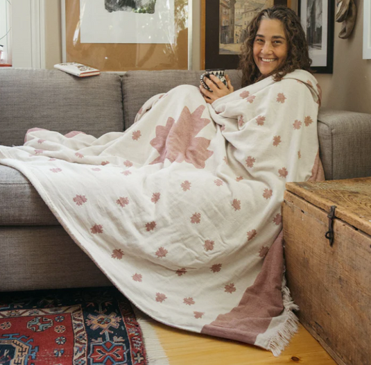 Maple Leaf Fleece-Lined Throw