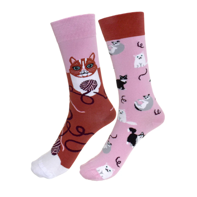Mismatched Cats Socks in Pink
