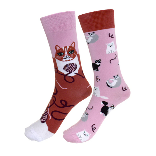 Mismatched Cats Socks in Pink