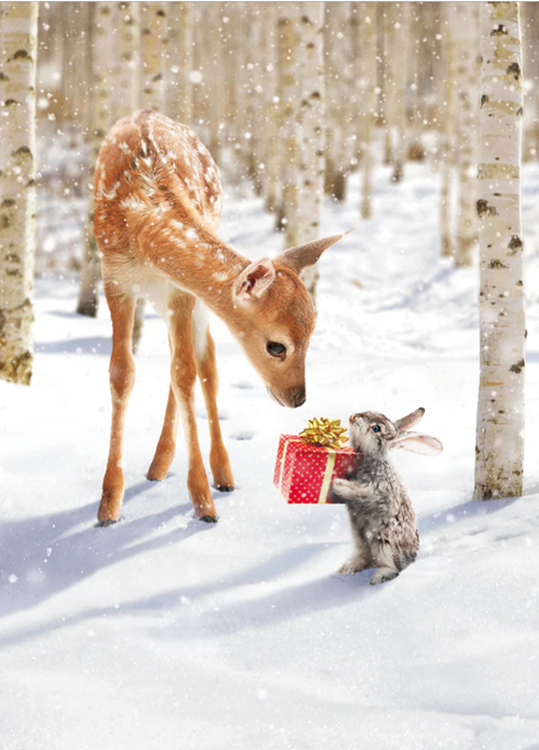 Fawn and Bunny Friend Christmas Card