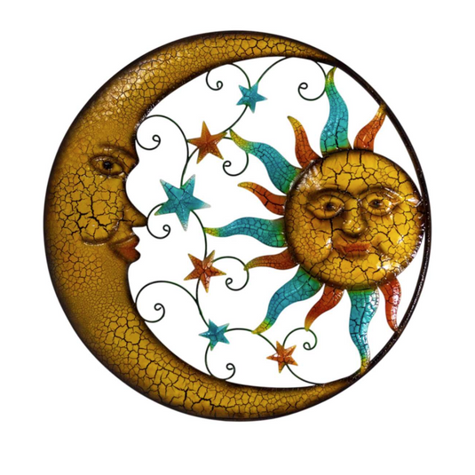 Rustic-look Sun & Moon Metal Wall Art