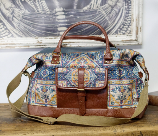 Up-cycled Canvas and Vegan Leather Duffle Bag
