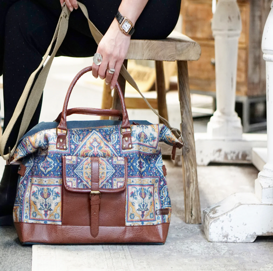 Up-cycled Canvas and Vegan Leather Duffle Bag