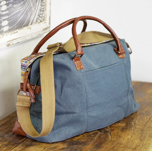 Up-cycled Canvas and Vegan Leather Duffle Bag