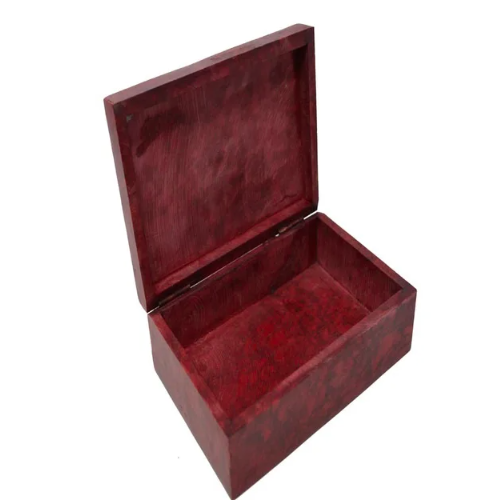 Carved Soapstone Box in Red with Elephants