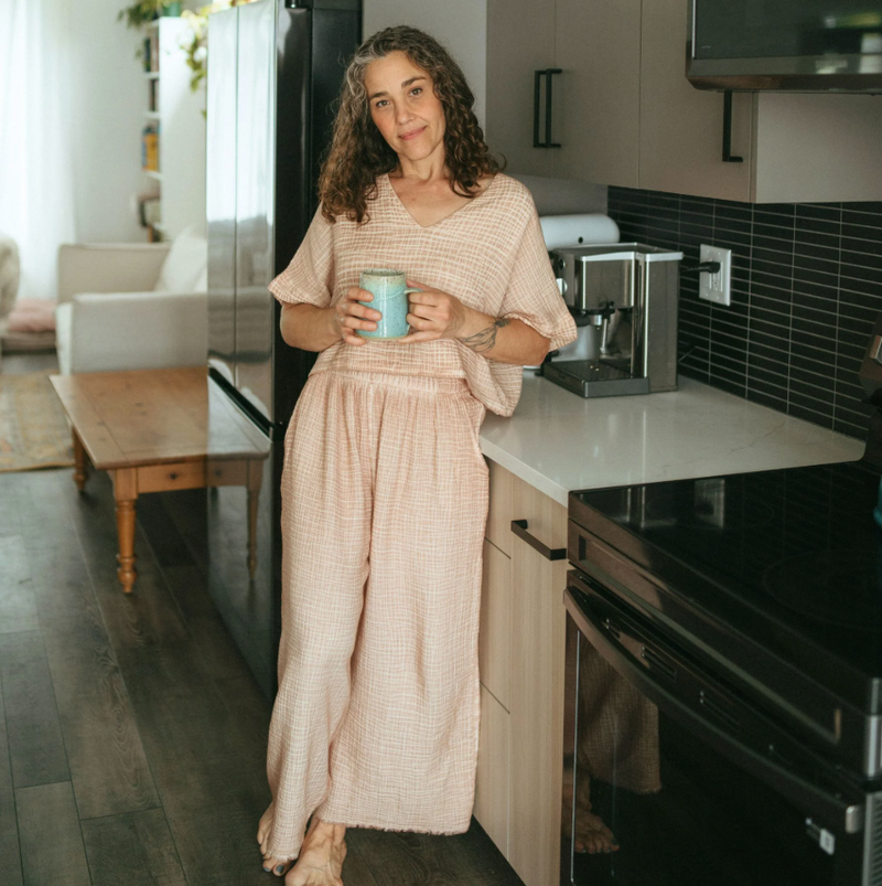 Load image into Gallery viewer, Crinkle Cotton Palazzo Pants in Biege
