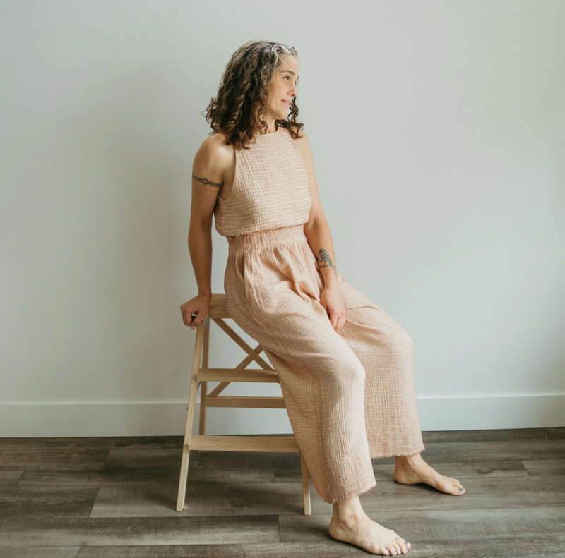 Load image into Gallery viewer, Crinkle Cotton Palazzo Pants in Biege
