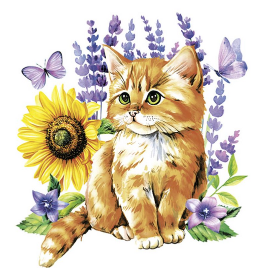 Paper Napkins with Kitten & Flowers Print
