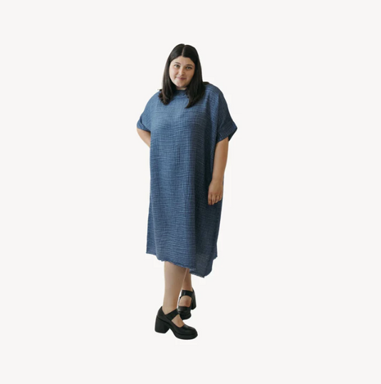 Crinkle Cotton One Size Dress in Demin