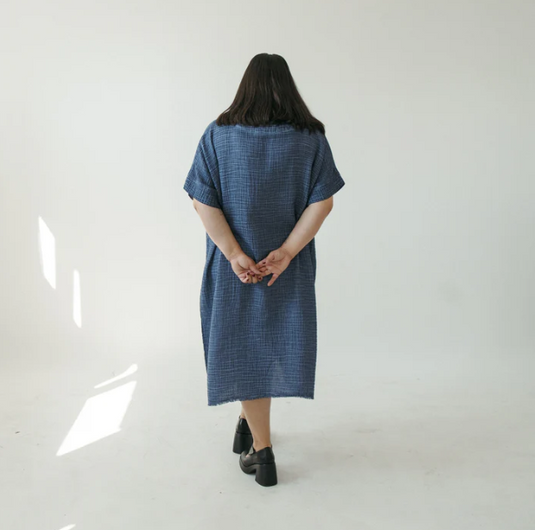 Crinkle Cotton One Size Dress in Demin
