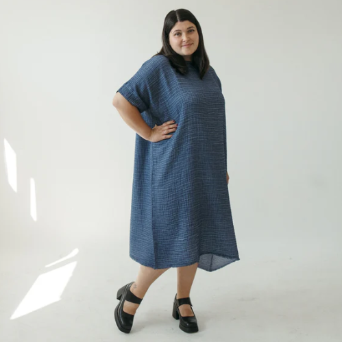 Crinkle Cotton One Size Dress in Demin