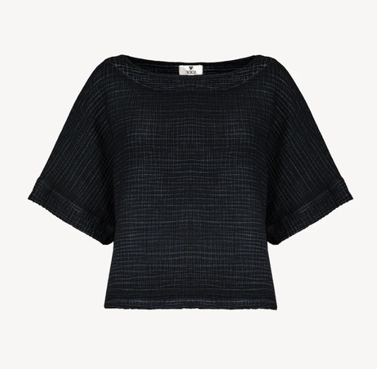Crinkle Cotton Boat Top in Black