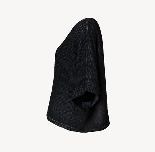 Crinkle Cotton Boat Top in Black