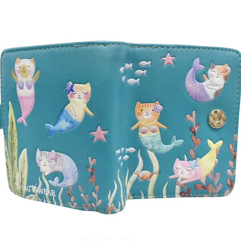 Load image into Gallery viewer, Cat Mermaids in Teal Wallet
