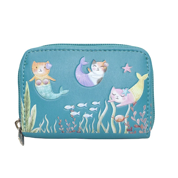 Load image into Gallery viewer, Cats Mermaids in Teal Essentials Wallet
