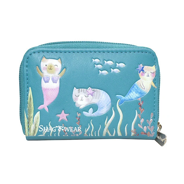 Load image into Gallery viewer, Cats Mermaids in Teal Essentials Wallet
