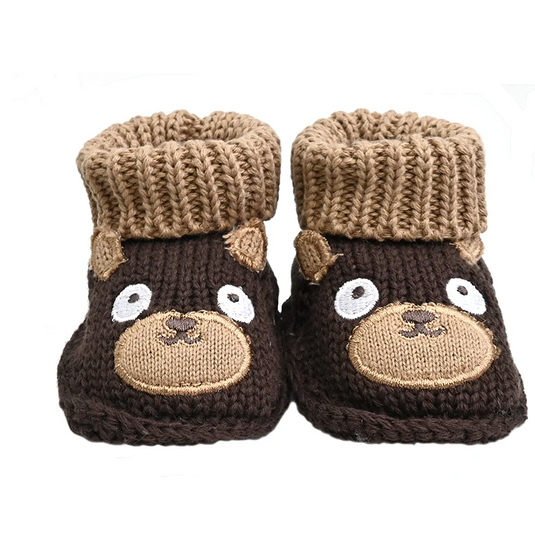 New Born Knit Booties in Brown Bear