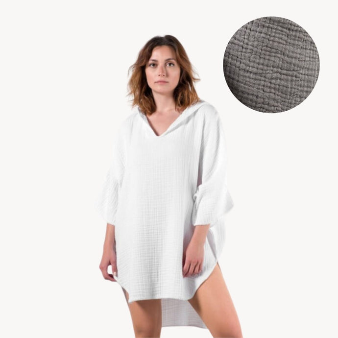 Crinkle Cotton Poncho in Grey