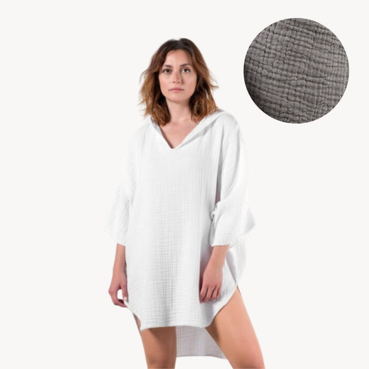 Crinkle Cotton Poncho in Grey