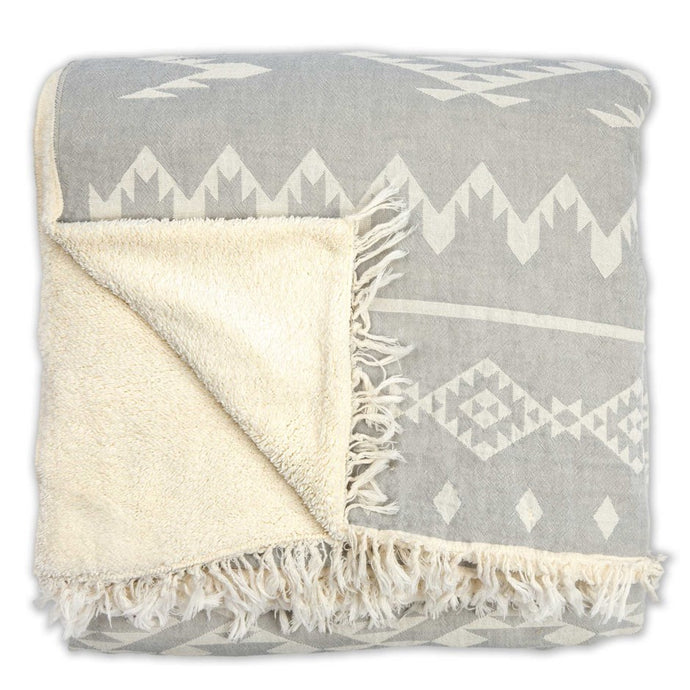 Fleece-Lined Throw Geometric Light Grey