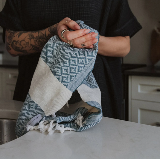 Turkish Hand Towel : Diamond in Prussian