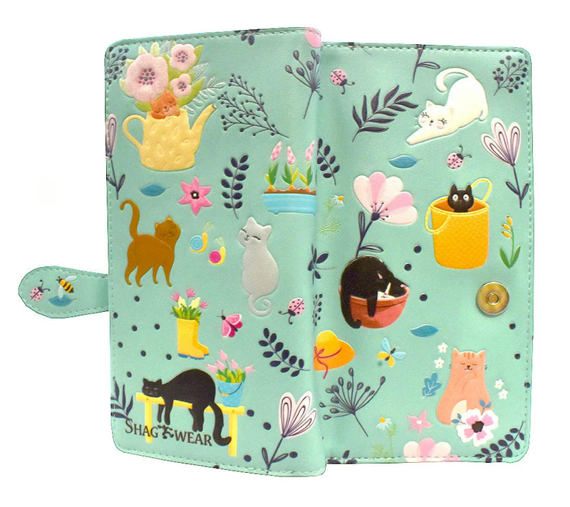 Load image into Gallery viewer, Wallet - Cats in the Garden in Light Teal
