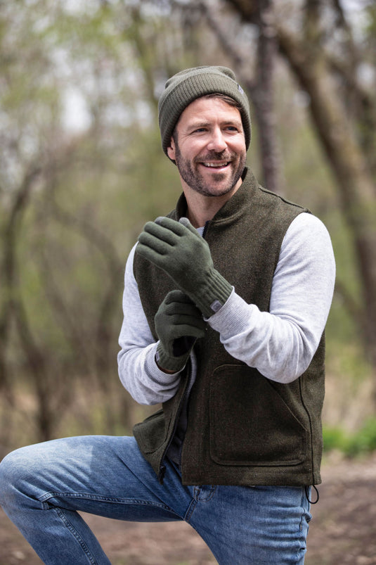 Men's Knit Cuffed Gloves in Olive