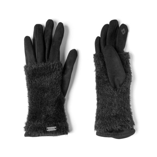 Feather Knit & Faux Suede 2 in 1 Gloves in Black