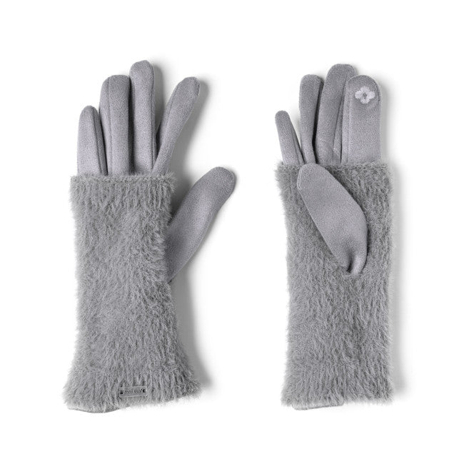 Feather Knit & Faux Suede 2 in 1 Gloves in Grey