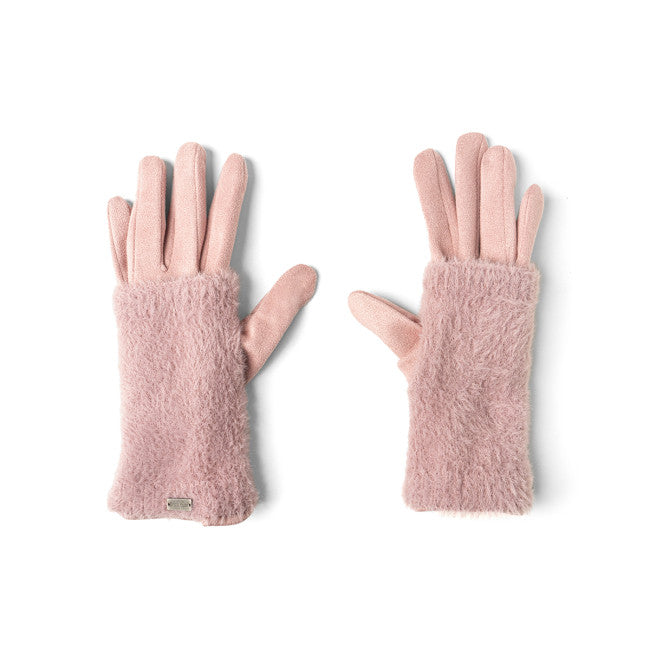 Feather Knit & Faux Suede 2 in 1 Gloves in Pink