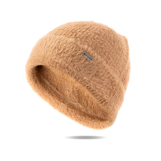 Feather Knit Beanie in Tan