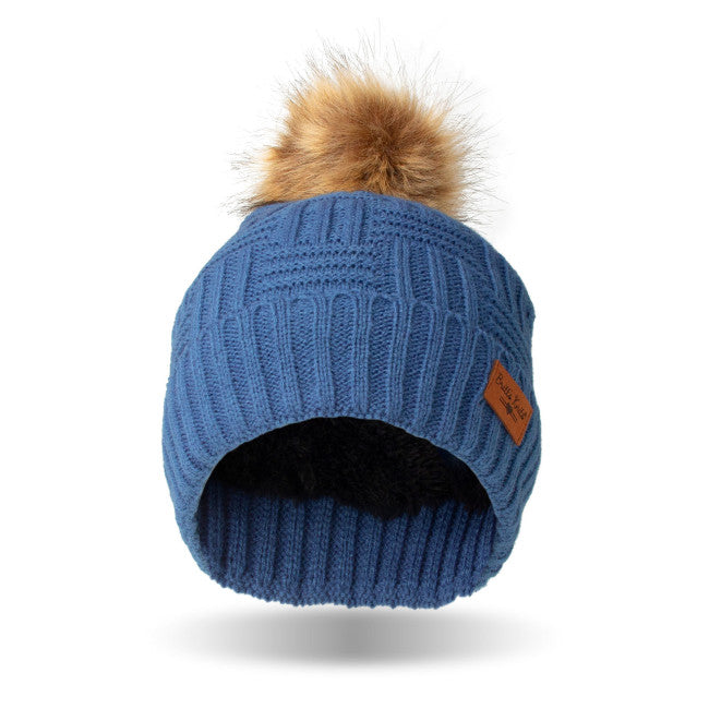 Knit Basket Weave Pom Hat in Blue