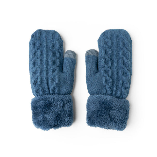 Cable Knit Mittens in Blue