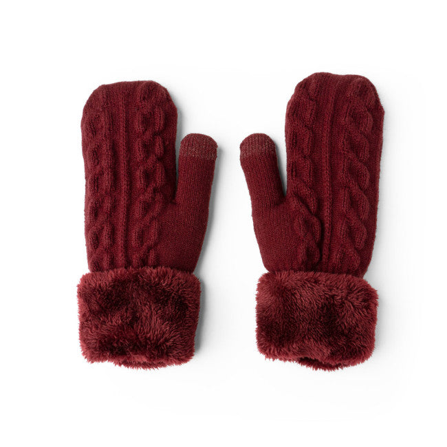 Cable Knit Mittens in Wine