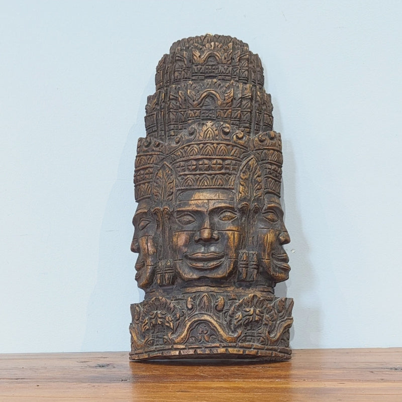 Load and play video in Gallery viewer, Bayon Wood Sculpture | Vintage Piece from Angkor Wat
