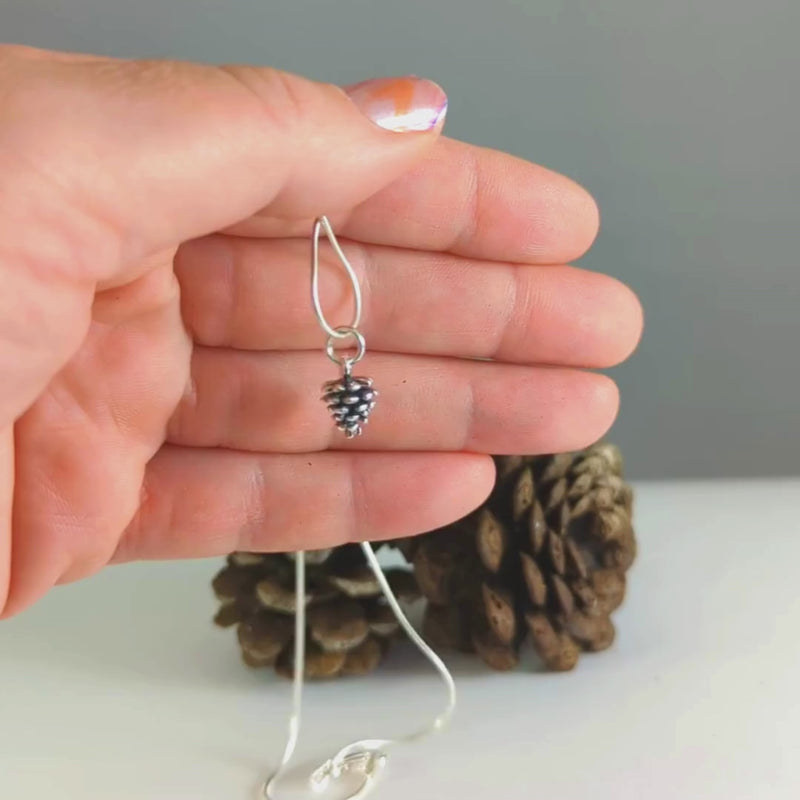 Load and play video in Gallery viewer, Itty-Bitty Pinecone Necklace in Sterling Silver
