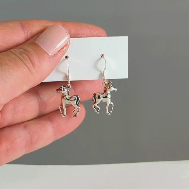 Load and play video in Gallery viewer, Trotting Pony Earrings in Sterling Silver
