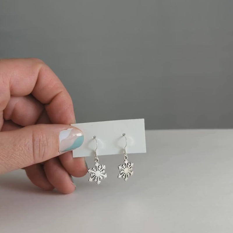 Load and play video in Gallery viewer, Snowflake Earrings in Sterling Silver
