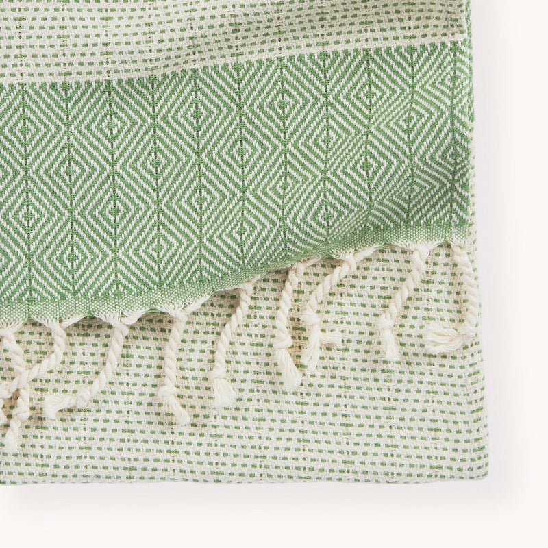 Load image into Gallery viewer, Turkish Hand Towel : Lined Diamond in Green

