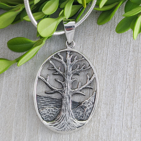 Landscaped Tree of Life Pendant, Large, Sterling Silver