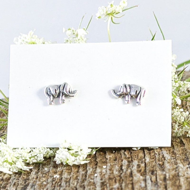 Load image into Gallery viewer, Tiny Elephant Stud Earrings in Sterling Silver
