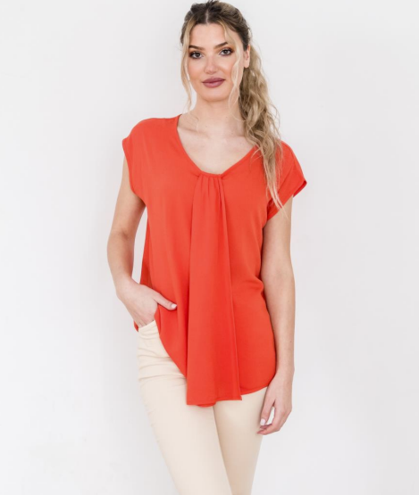 Pleated Front Top in Orange (S-XL)